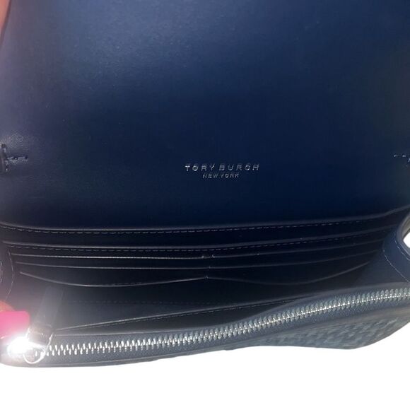 Tory Burch Thea Denim Navy Woven Flat Wallet Crossbody Bag NWT - Picture 9 of 11